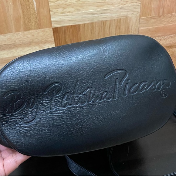 Vintage PALOMA PICASSO Italian Black Leather Gold Chain Handle Shoulder Bag - Picture 11 of 16